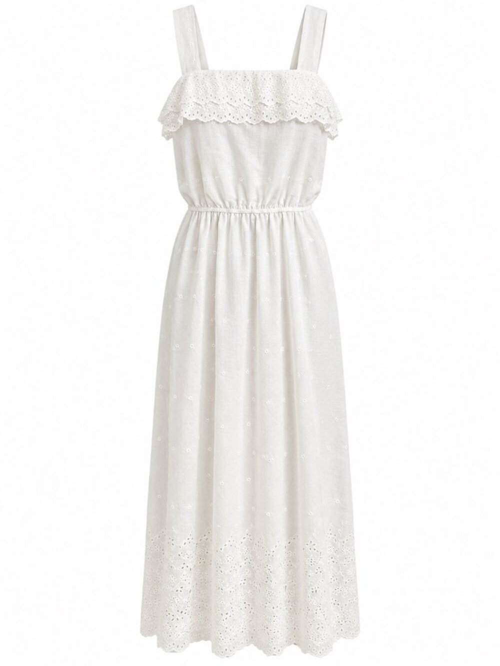White Eyelet Lace Sundress With Ruffle Trim Sleeveless Elastic Waist Size 7
